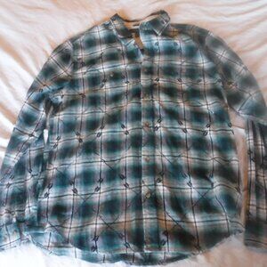 Aeropostale Mens Green Plaid Long Sleeve Shirt With Indian Arrow Design SZ Large